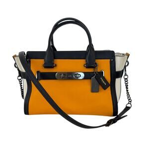 Coach Swagger with Chain in Pebble Leather Orange/Black/White 36995 NWT